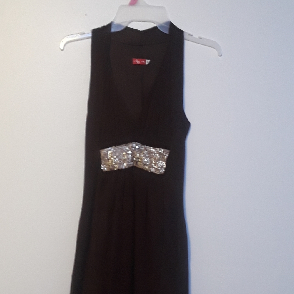 Brown Sheer with Gold Sequins Dress